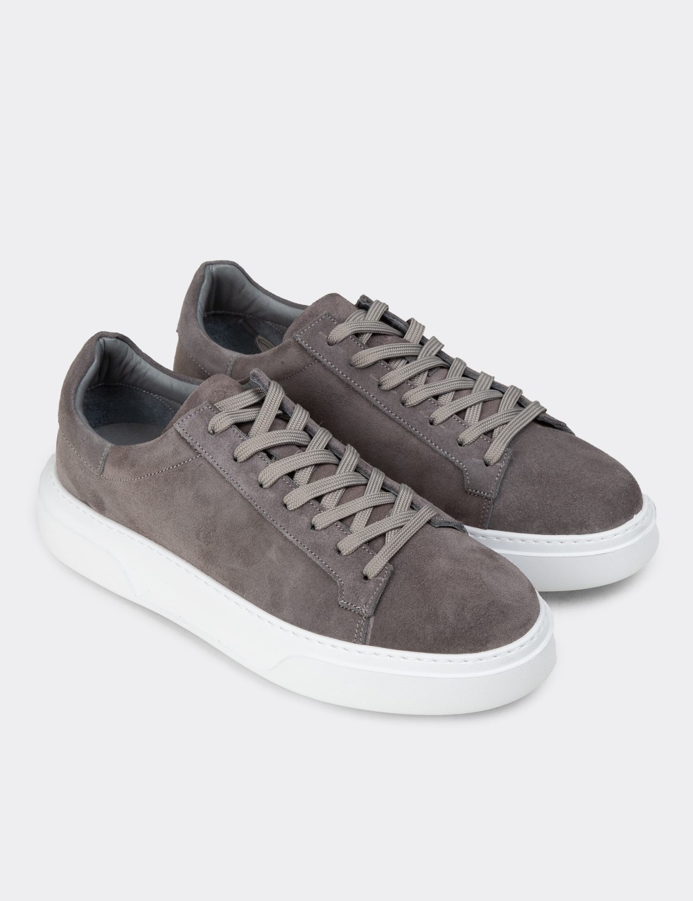 Men's Gray Leather Sneakers - 04651MGRIE01