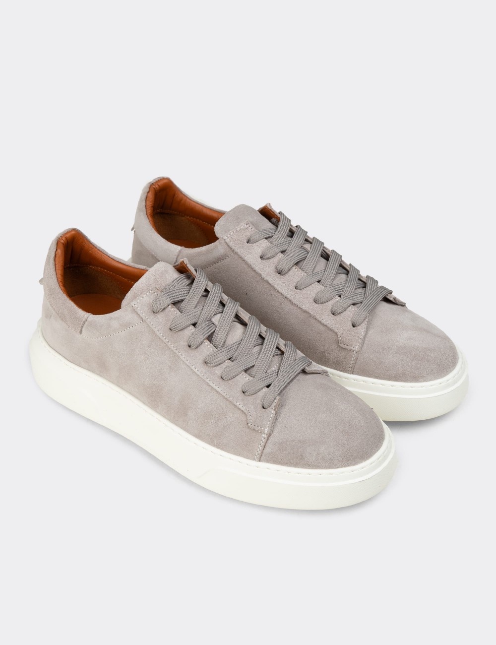 Men's Gray Leather Sneakers - 04651MGRIE02