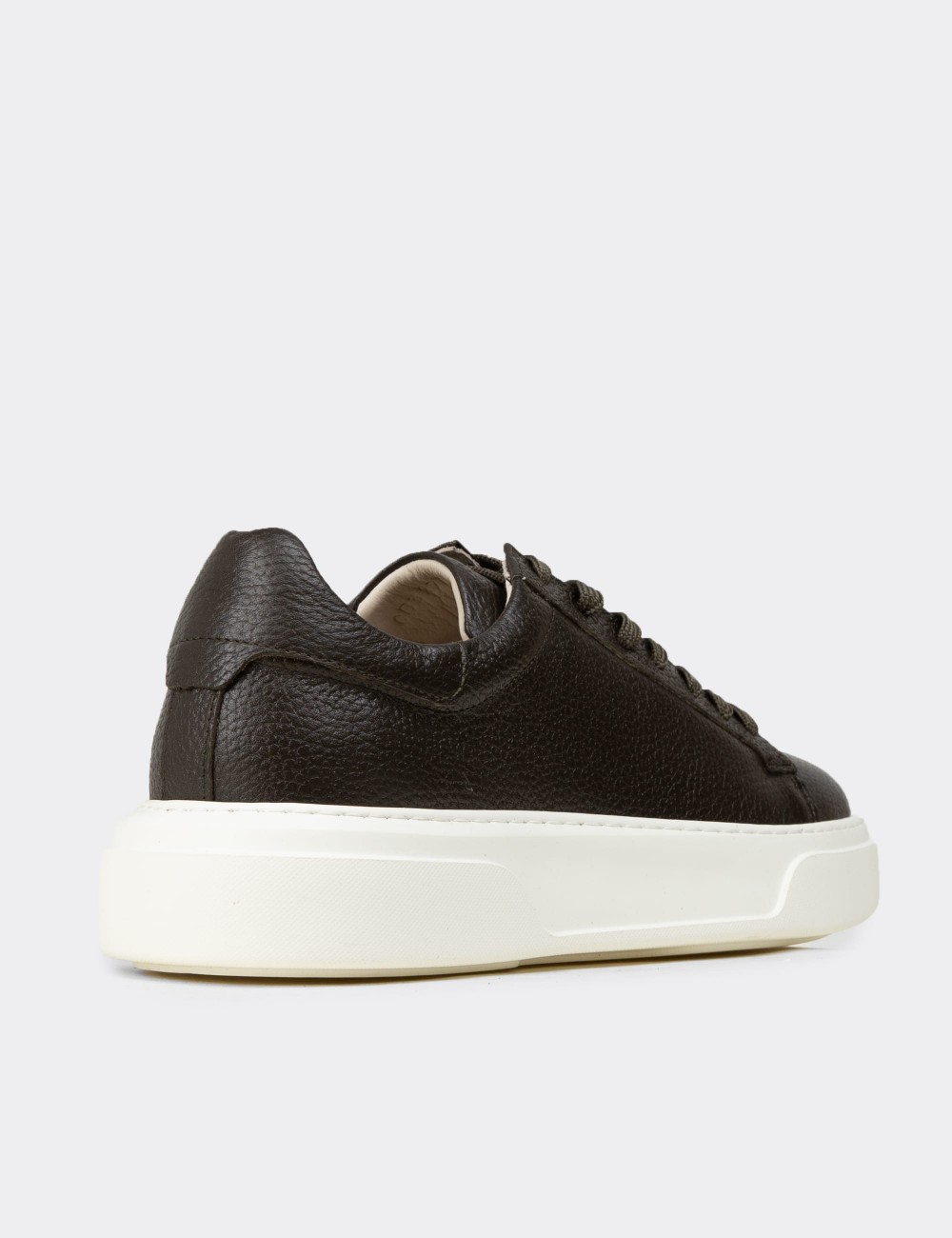 Men's Khaki Leather Sneakers - 04651MHAKE01