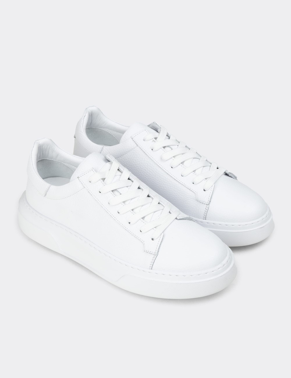 Men's White Leather Sneakers - 04651MBYZE01