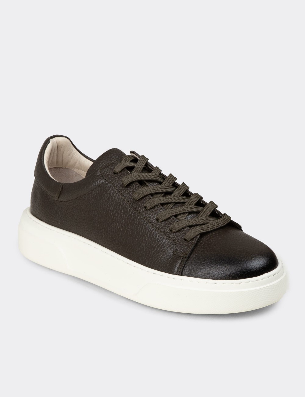 Men's Khaki Leather Sneakers - 04651MHAKE01