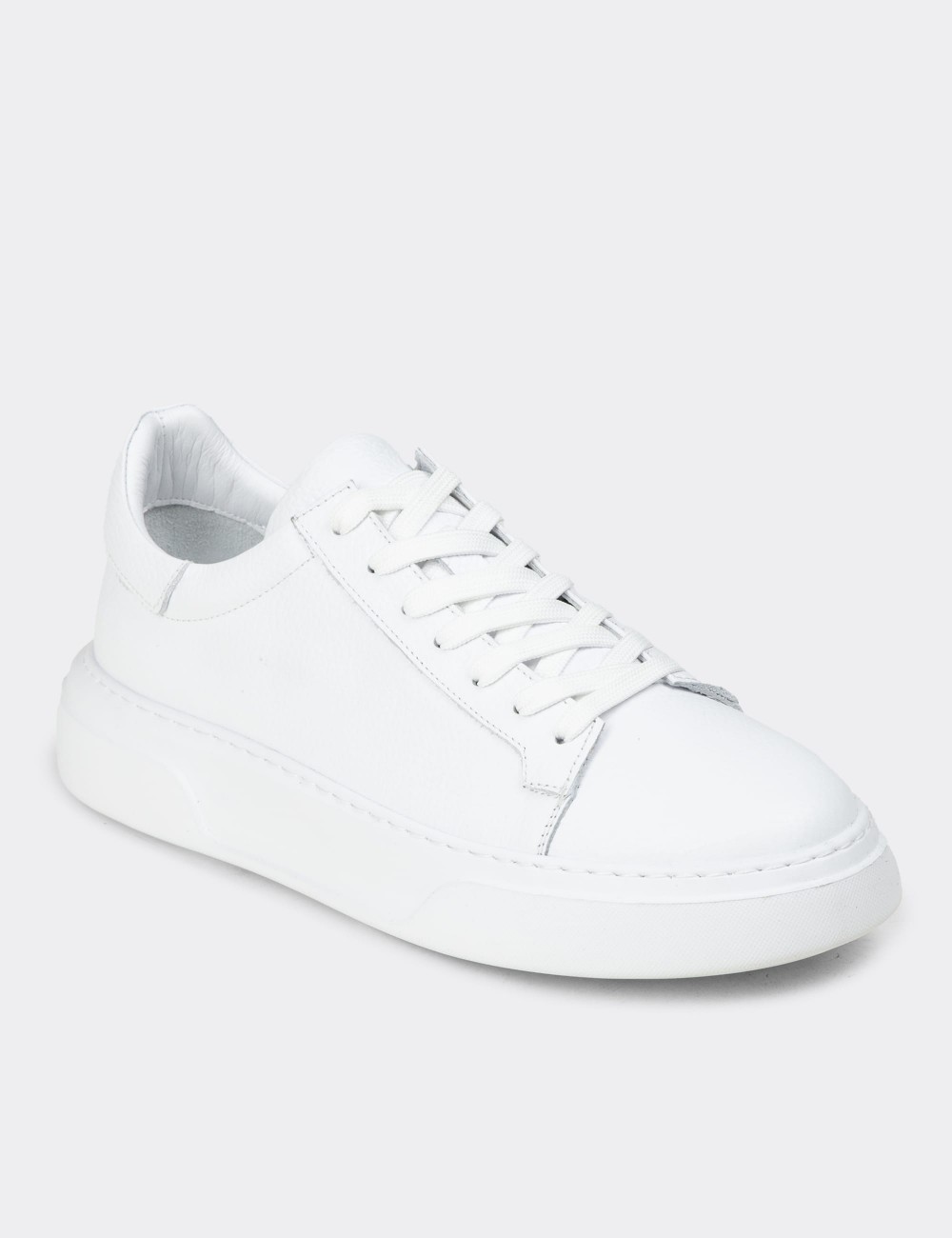 Men's White Leather Sneakers - 04651MBYZE01