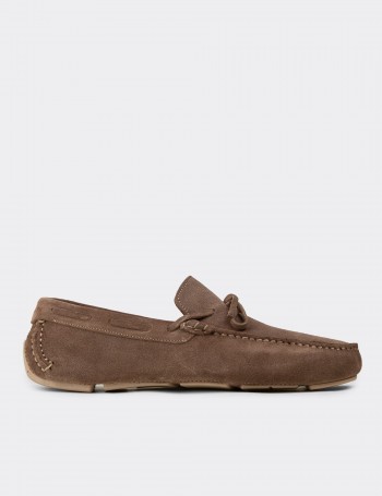 Men's Beige Suede Leather Driving Moccasins