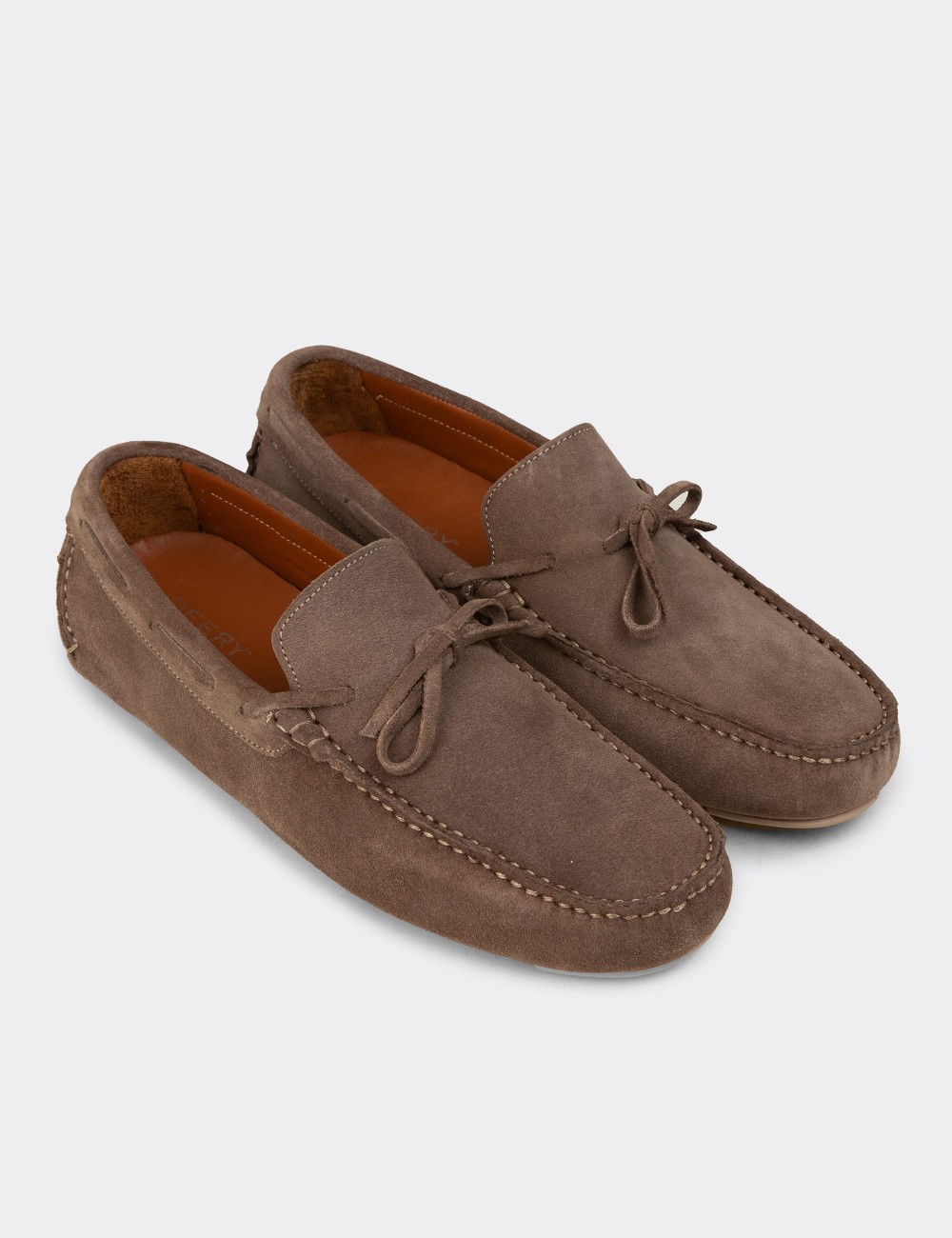 Men's Beige Suede Leather Driving Moccasins - E0919MBEJC01