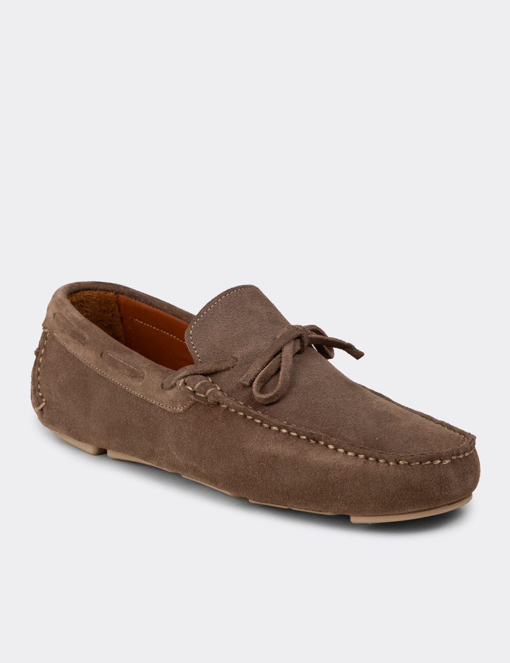 Men's Beige Suede Leather Driving Moccasins - E0919MBEJC01