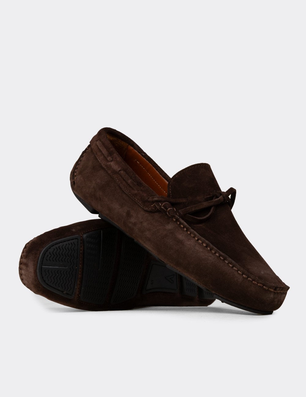 Men's Brown Suede Leather Driving Moccasins - E0919MKHVC01