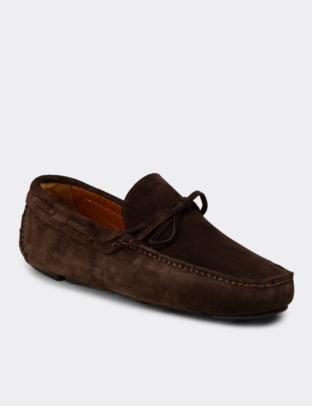 Men's Brown Suede Leather Driving Moccasins - E0919MKHVC01