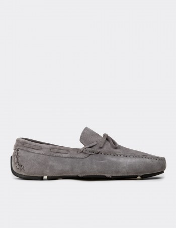Men's Gray Suede Leather Driving Moccasins