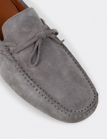 Men's Gray Suede Leather Driving Moccasins