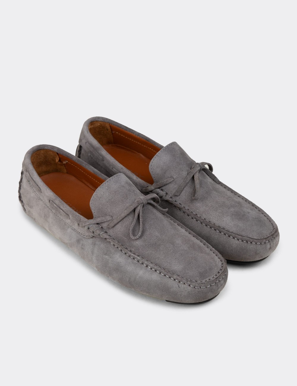 Men's Gray Suede Leather Driving Moccasins - E0919MGRIC01