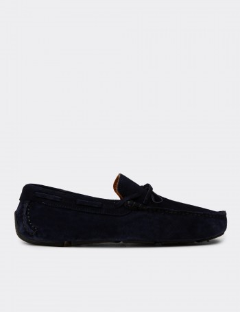 Men's Navy Suede Leather Driving Moccasins