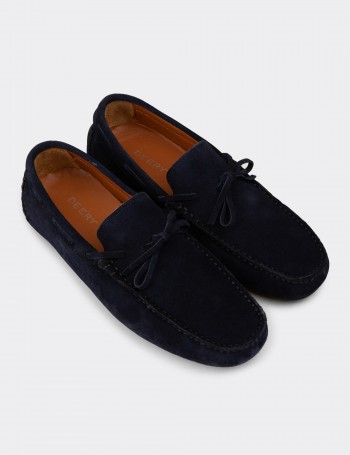 Men's Navy Suede Leather Driving Moccasins