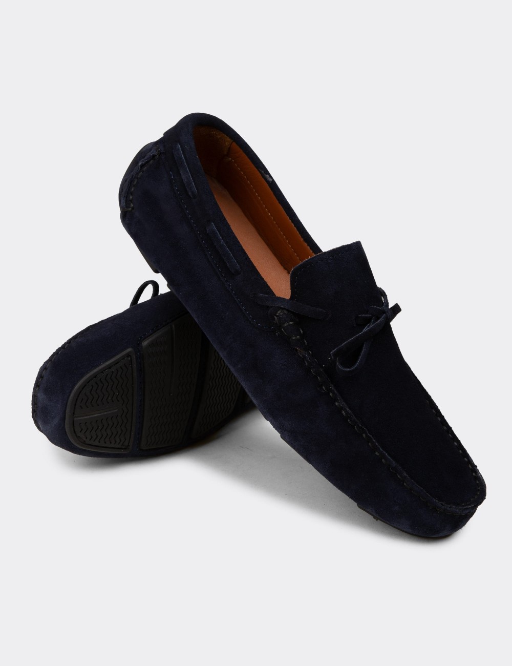 Men's Navy Suede Leather Driving Moccasins - E0919MLCVC01