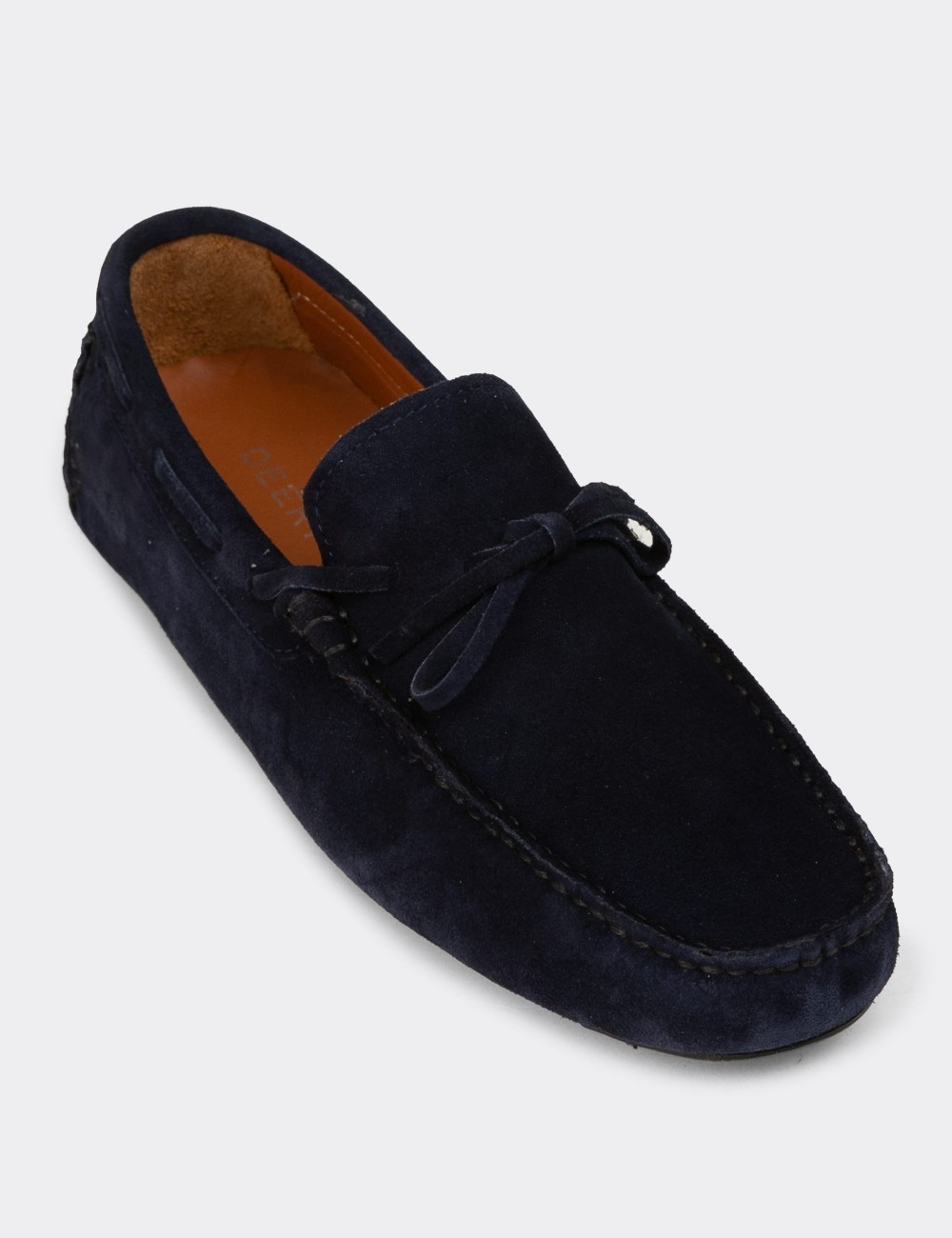 Men's Navy Suede Leather Driving Moccasins - E0919MLCVC01