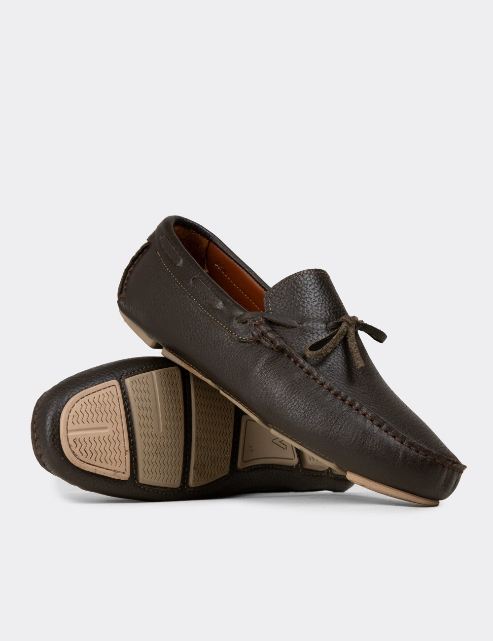 Men's Khaki Leather Driving Moccasins - E0919MHAKC01