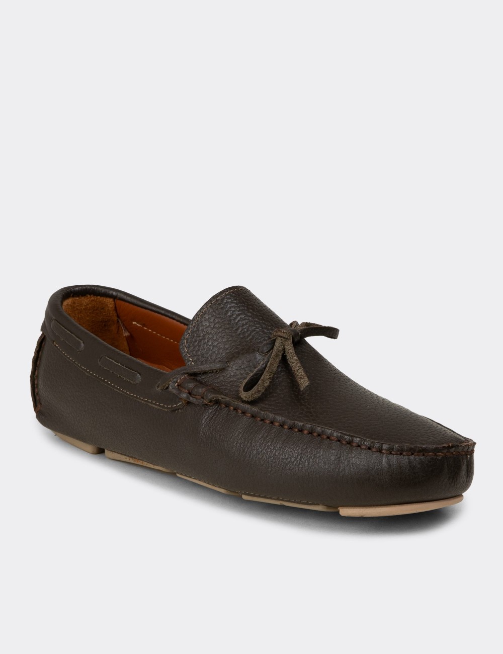 Men's Khaki Leather Driving Moccasins - E0919MHAKC01