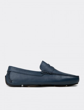 Men's Blue Leather Penny Loafers