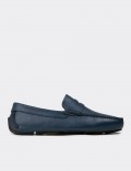 Men's Blue Leather Penny Loafers