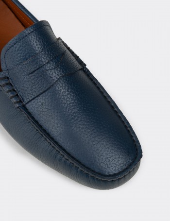 Men's Blue Leather Penny Loafers
