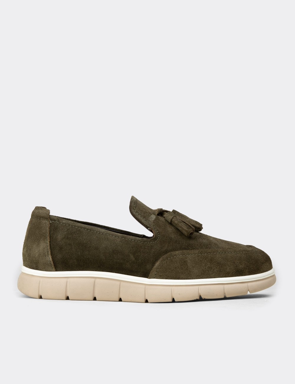 Men's Green Suede Leather Tassel Loafers - 02048MYSLE01