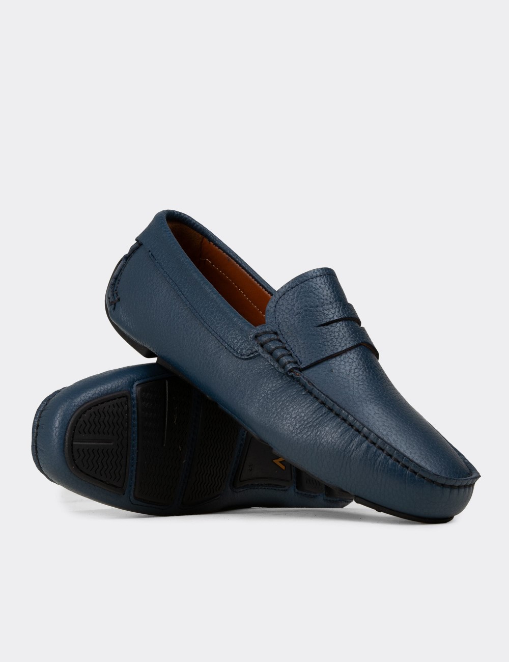 Men's Blue Leather Penny Loafers - E0920MMVIC01
