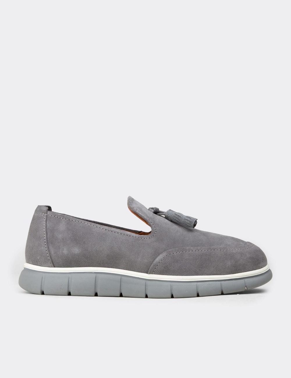 Men's Gray Suede Leather Tassel Loafers - 02048MGRIE01