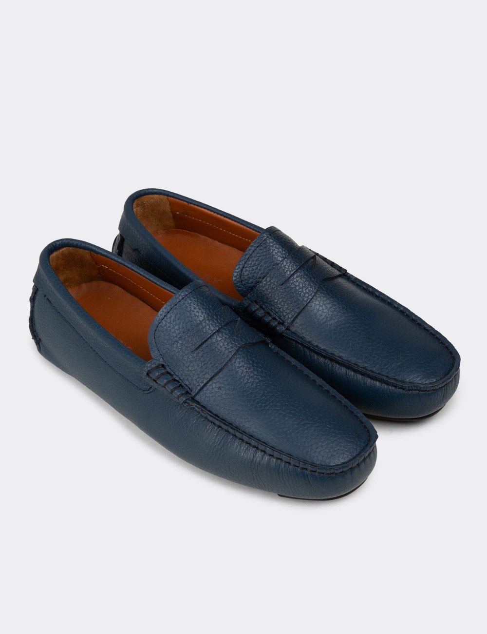 Men's Blue Leather Penny Loafers - E0920MMVIC01