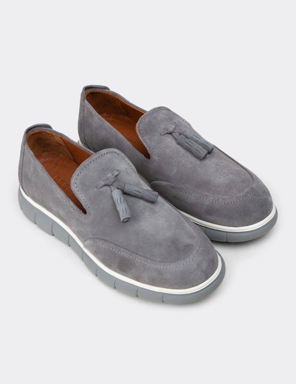 Men's Gray Suede Leather Tassel Loafers - 02048MGRIE01