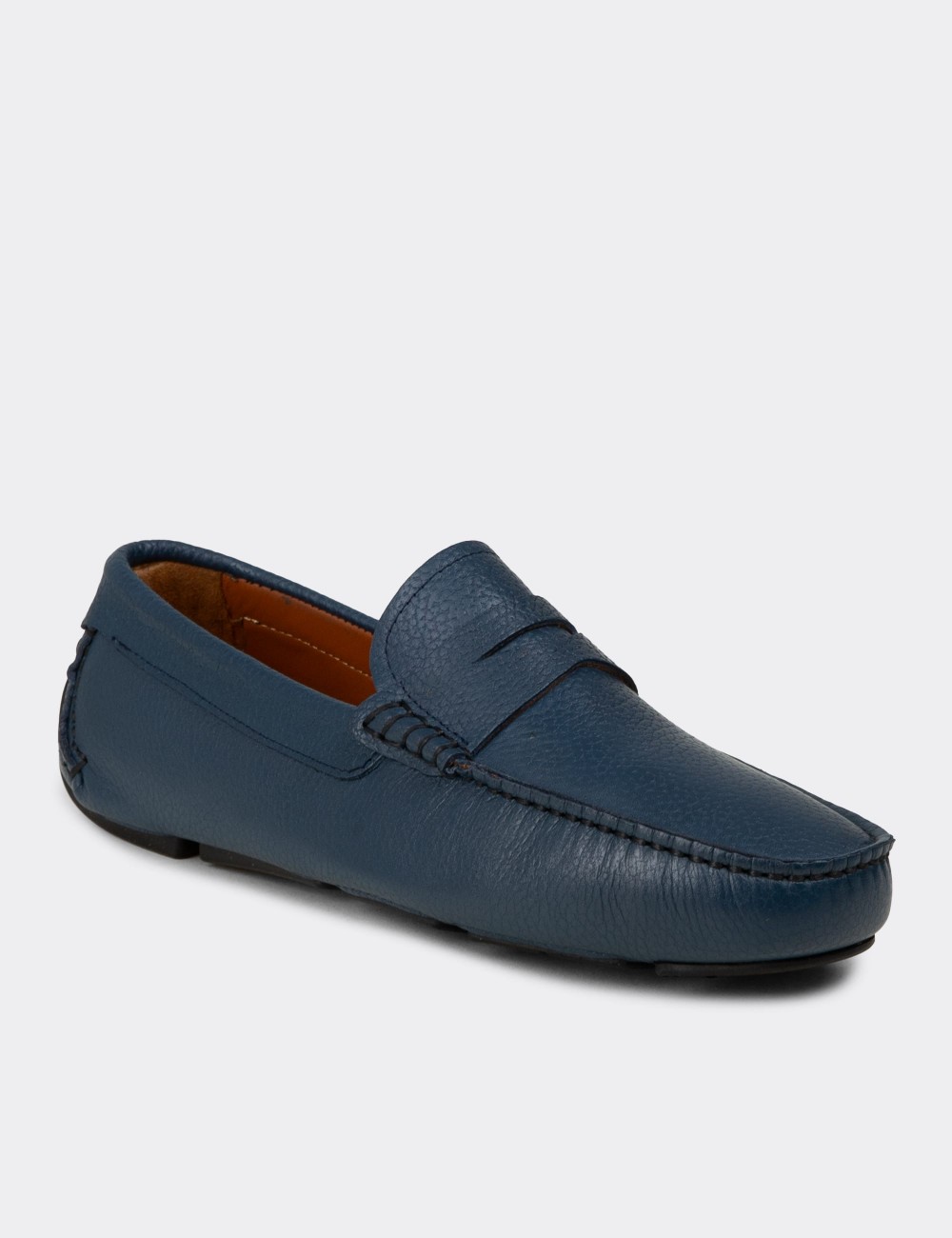 Men's Blue Leather Penny Loafers - E0920MMVIC01