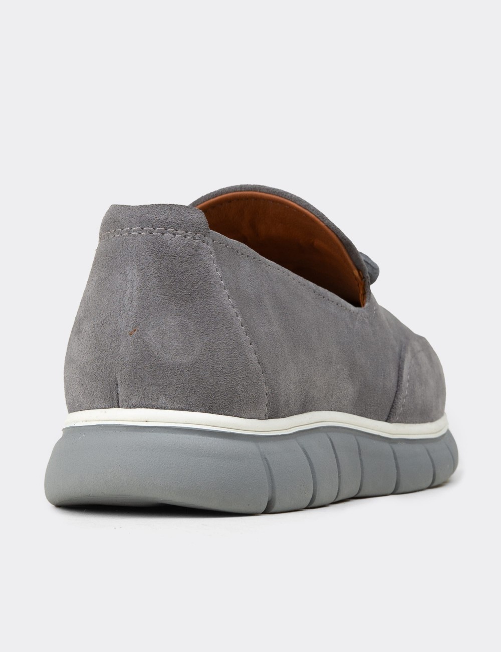 Men's Gray Suede Leather Tassel Loafers - 02048MGRIE01
