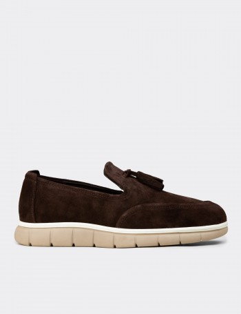 Men's Brown Suede Leather Tassel Loafers