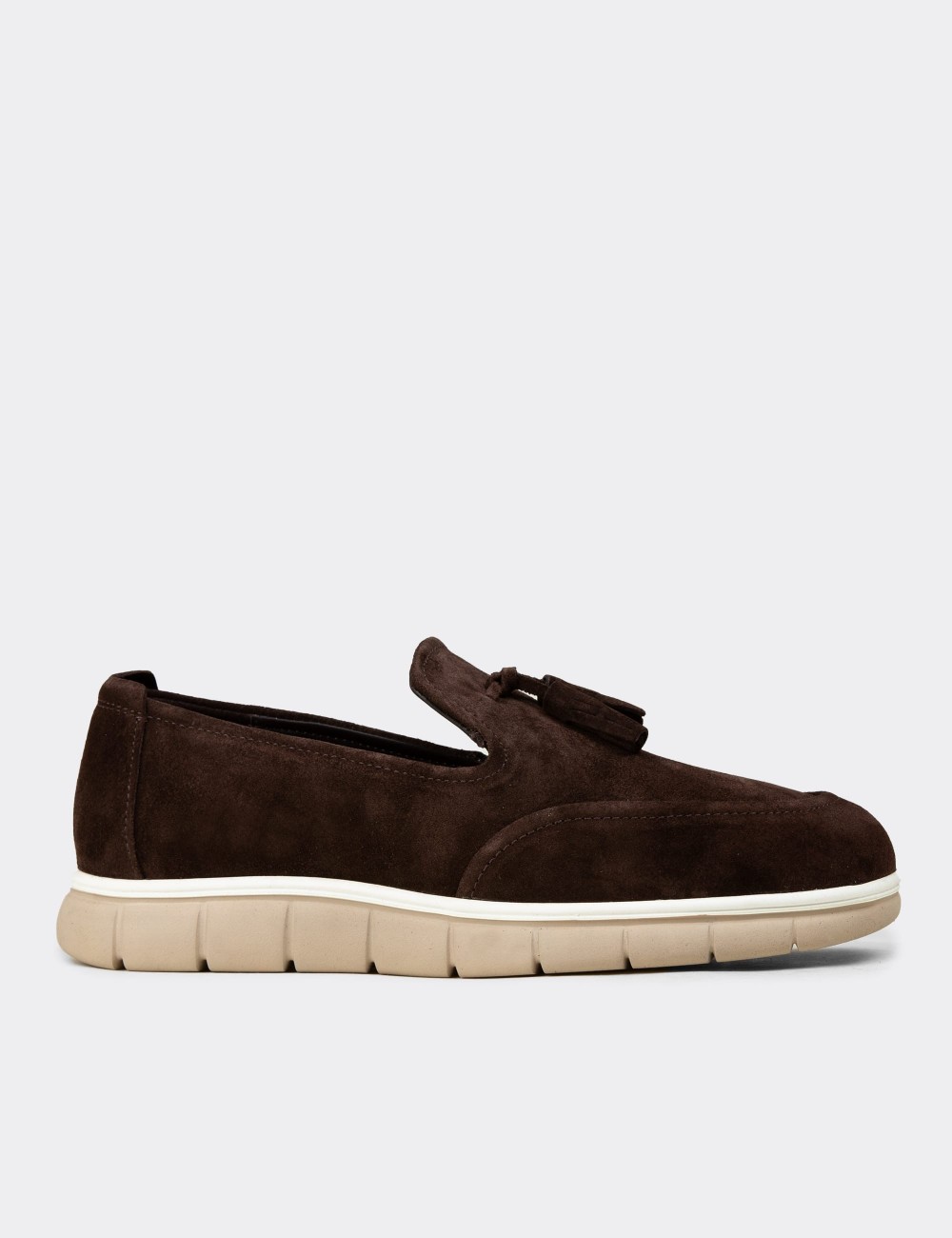 Men's Brown Suede Leather Tassel Loafers - 02048MKHVE02