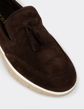 Men's Brown Suede Leather Tassel Loafers