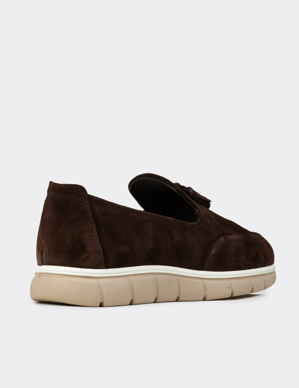 Men's Brown Suede Leather Tassel Loafers - 02048MKHVE02
