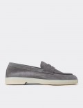 Women's Gray Suede Leather Loafers