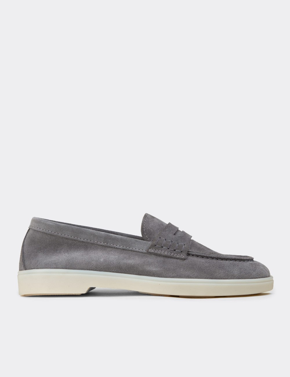 Women's Gray Suede Leather Loafers - 02038ZGRIC01