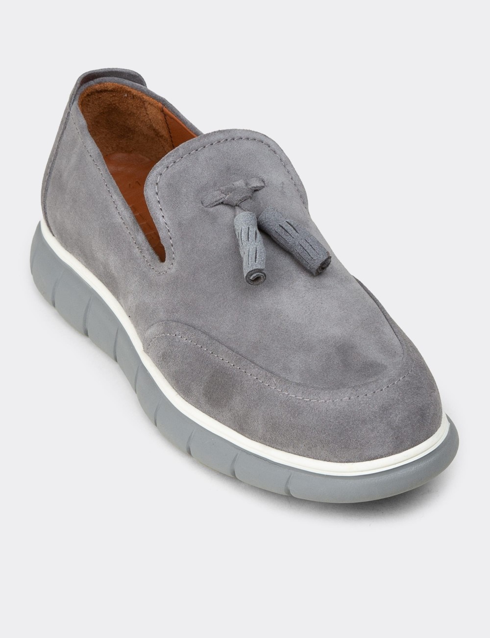 Men's Gray Suede Leather Tassel Loafers - 02048MGRIE01