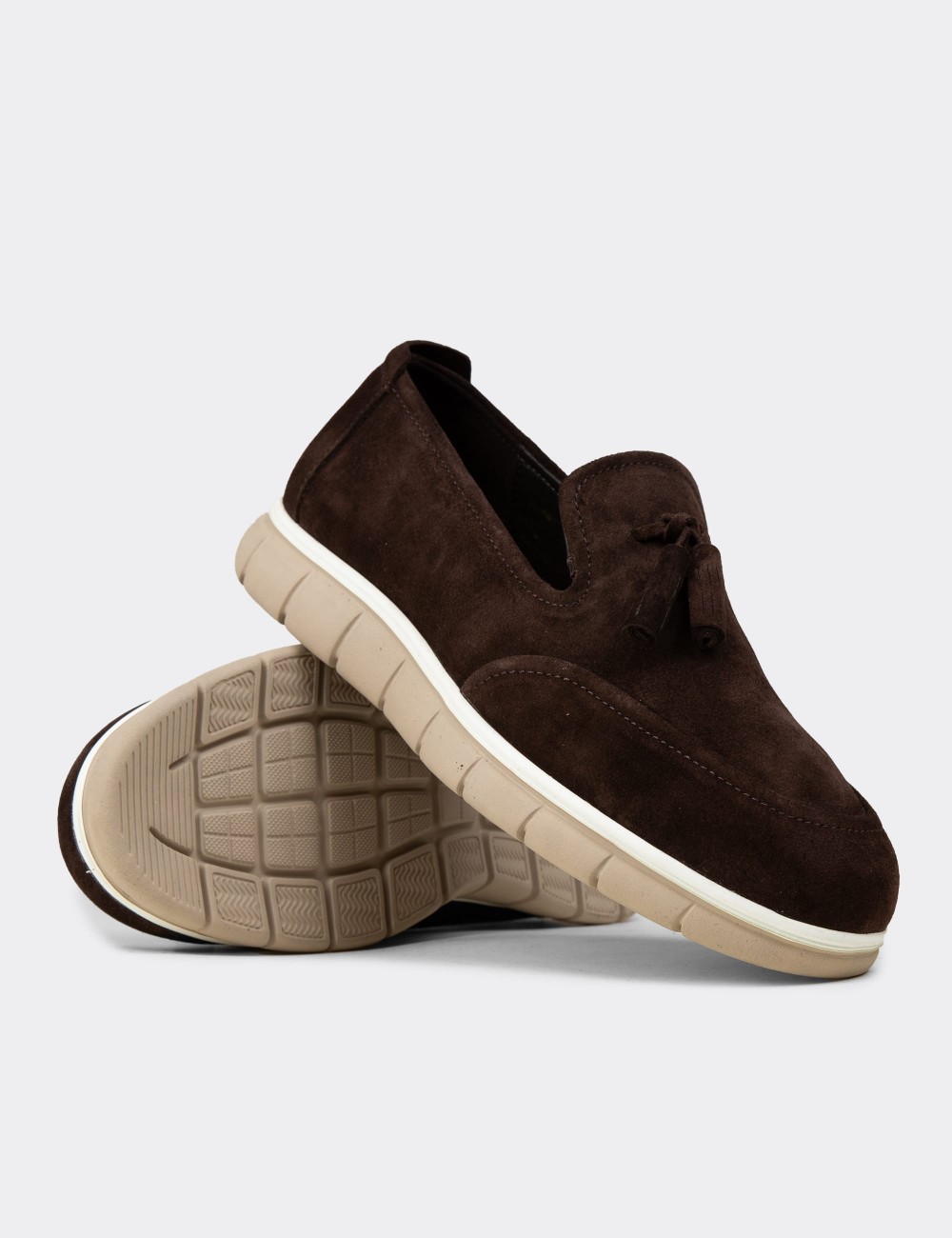 Men's Brown Suede Leather Tassel Loafers - 02048MKHVE02
