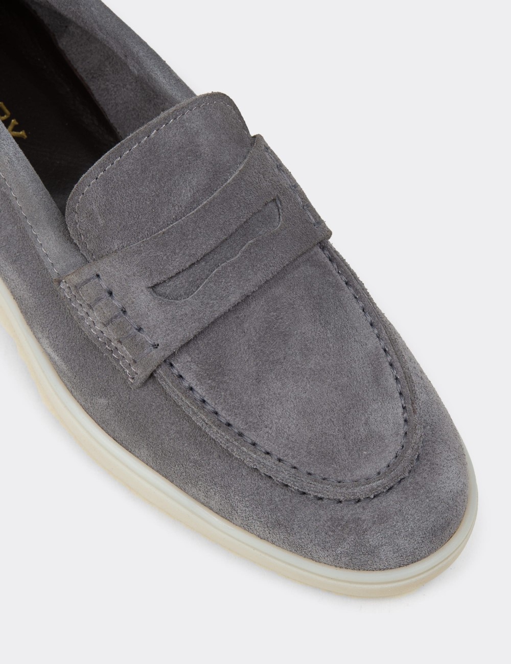 Women's Gray Suede Leather Loafers - 02038ZGRIC01