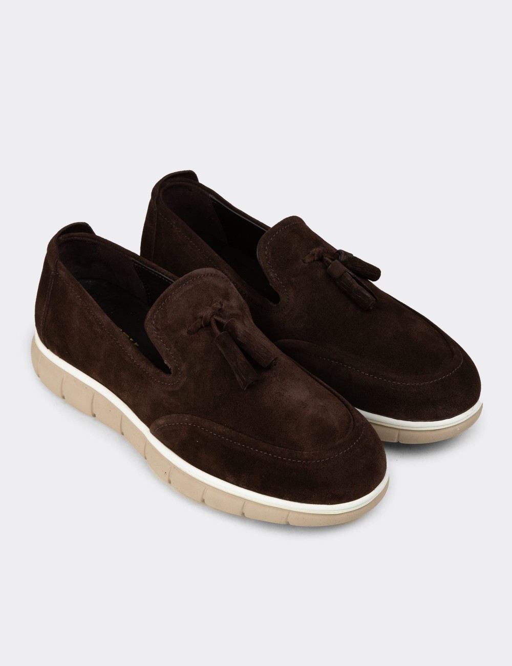 Men's Brown Suede Leather Tassel Loafers - 02048MKHVE02