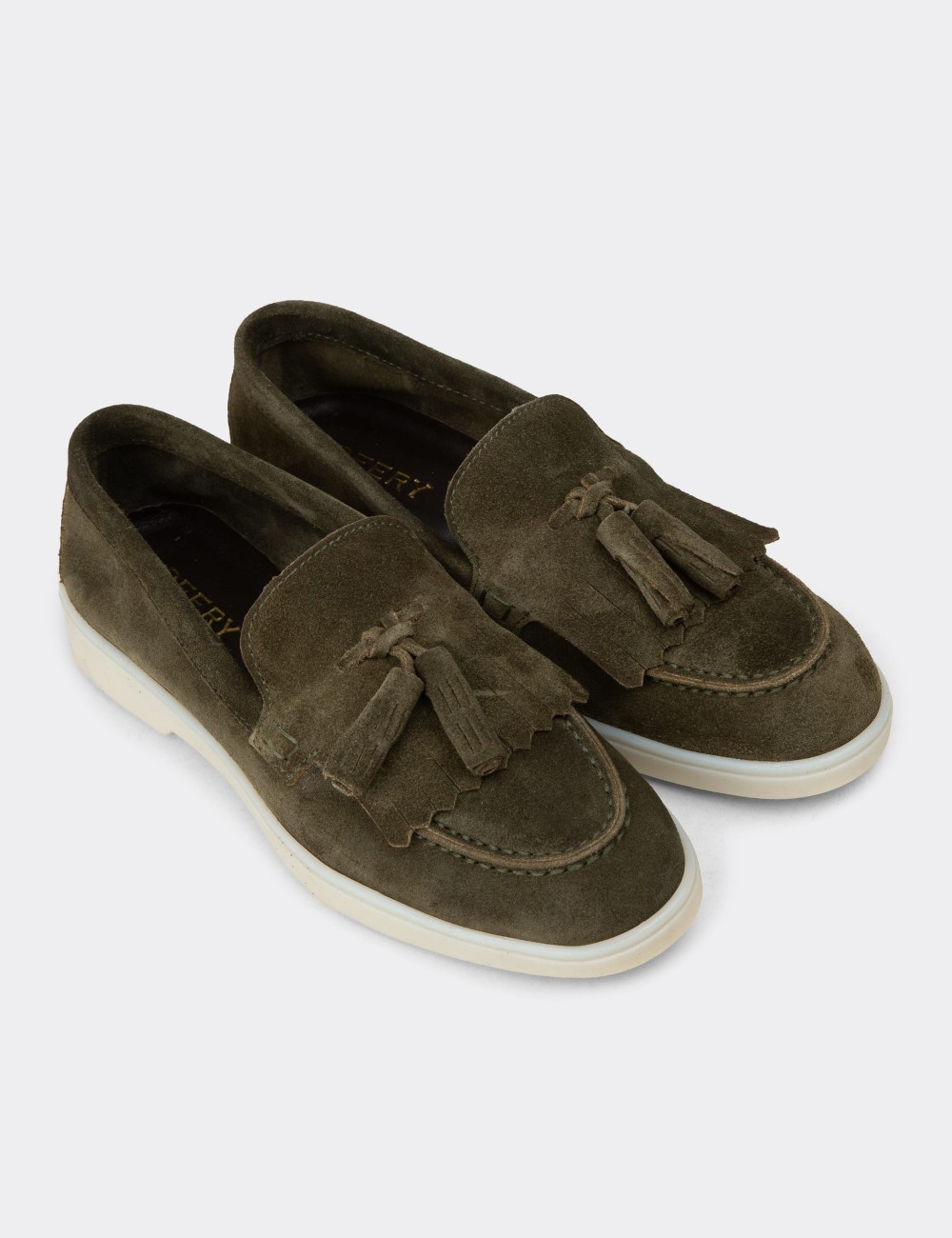 Women's Green Suede Leather Loafers - 02042ZYSLC01