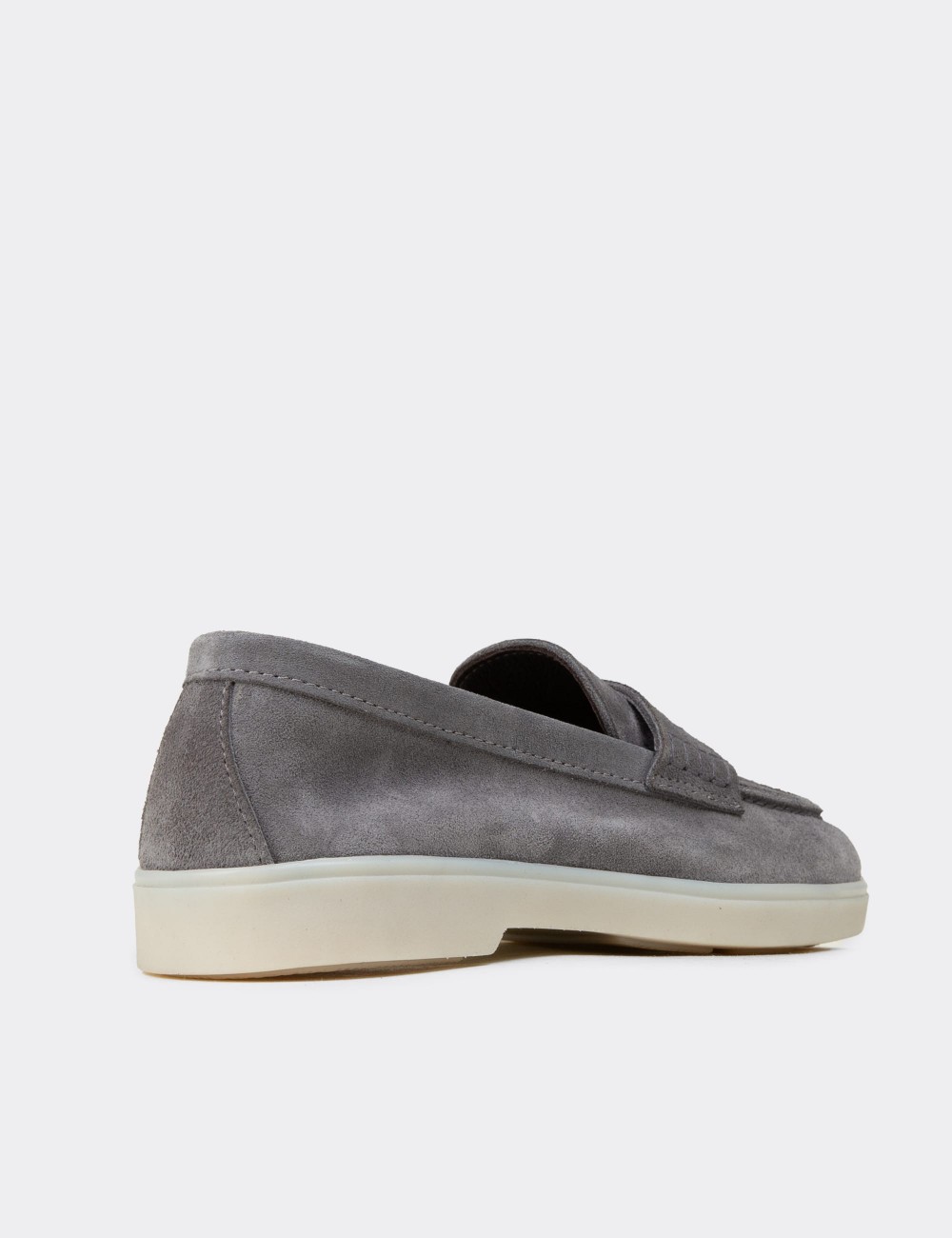 Women's Gray Suede Leather Loafers - 02038ZGRIC01