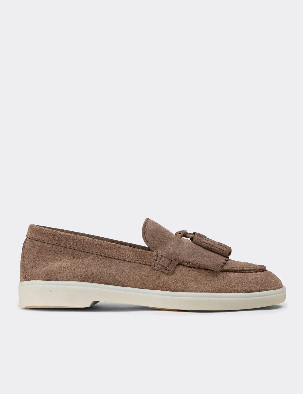 Women's Sandstone Suede Leather Tassel Loafers - 02042ZVZNC01