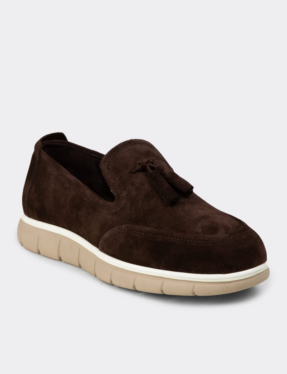 Men's Brown Suede Leather Tassel Loafers - 02048MKHVE02