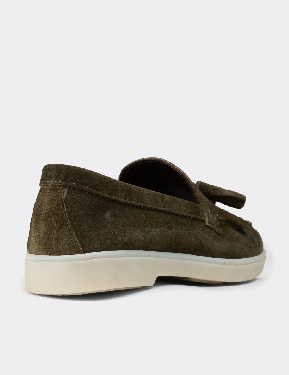 Women's Green Suede Leather Loafers - 02042ZYSLC01