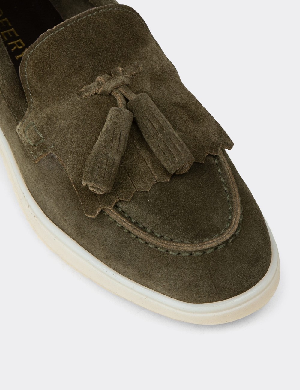 Women's Green Suede Leather Loafers - 02042ZYSLC01