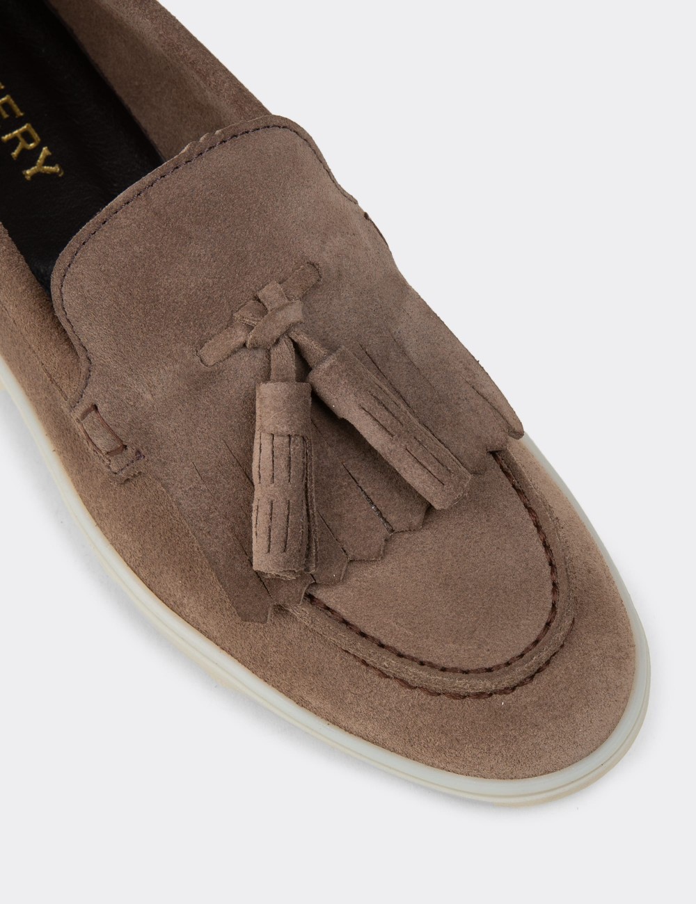 Women's Sandstone Suede Leather Tassel Loafers - 02042ZVZNC01