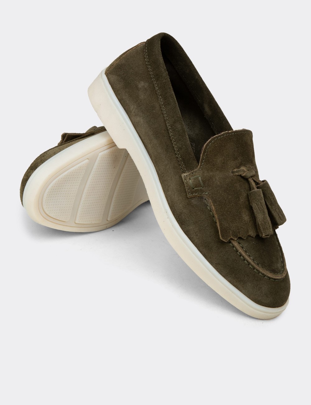 Women's Green Suede Leather Loafers - 02042ZYSLC01