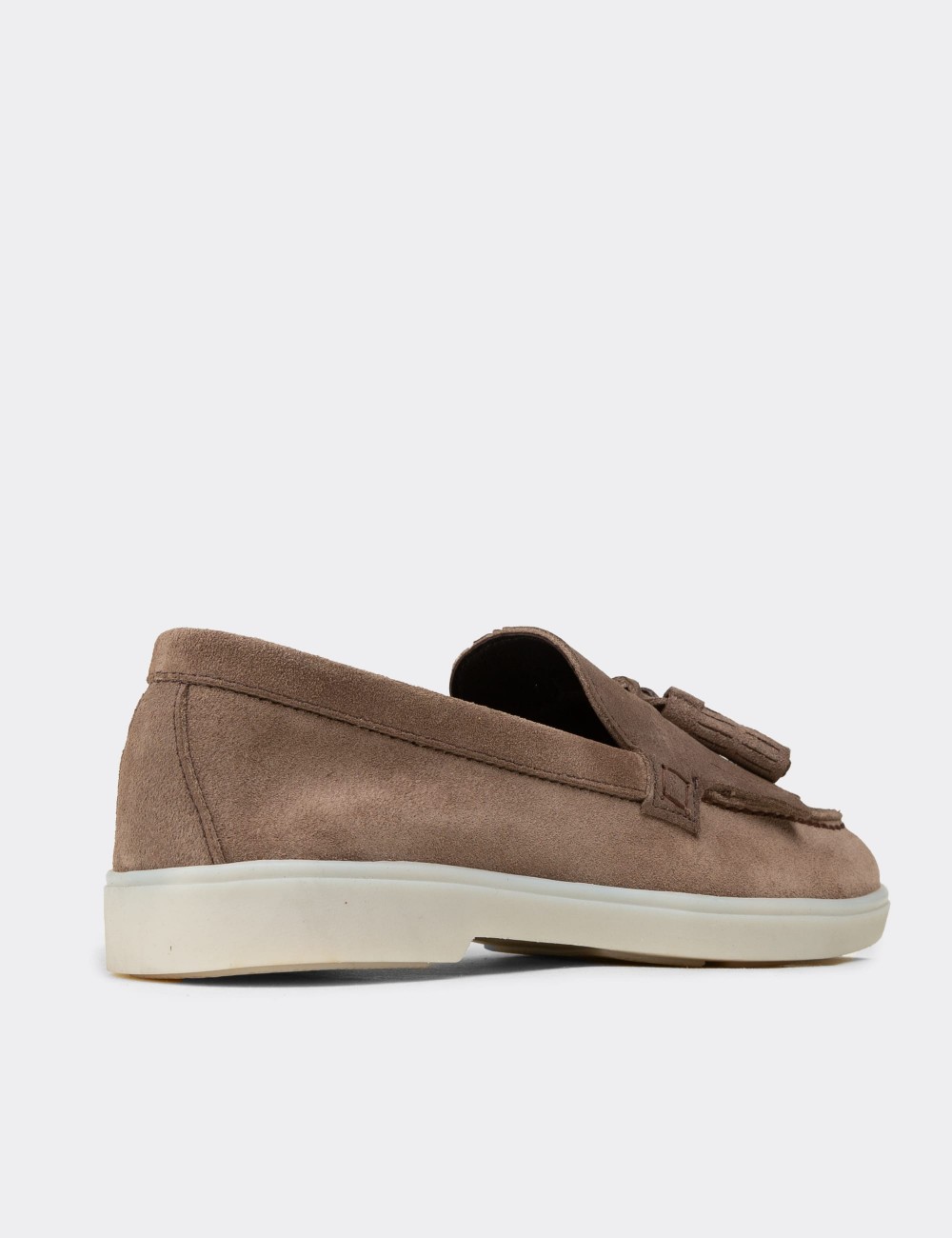 Women's Sandstone Suede Leather Tassel Loafers - 02042ZVZNC01