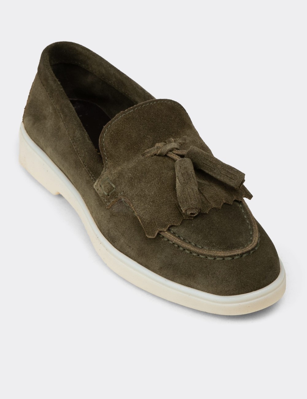 Women's Green Suede Leather Loafers - 02042ZYSLC01
